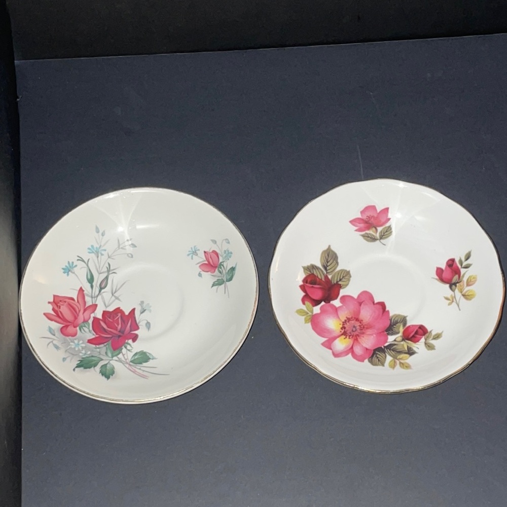 2 Bone China Saucers Ridgway Staffordshire Queen Anne England Bridal Shower